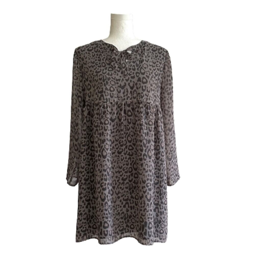 Loft Outlet Dress Gray Black Leopard Animal Print Long Sleeve Mini Dress Size XS